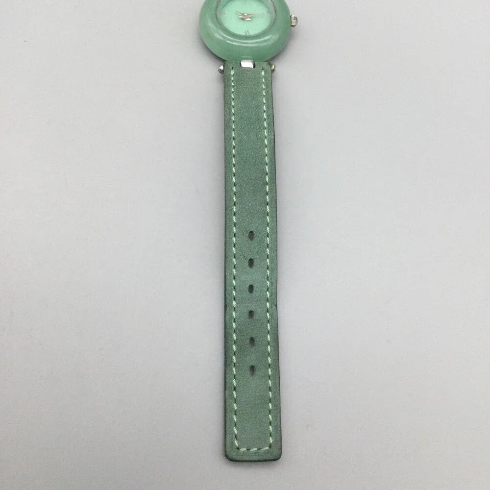 Womens Watch 24mm Green Dial Sterling 925 Case Green Leather Strap New Battery